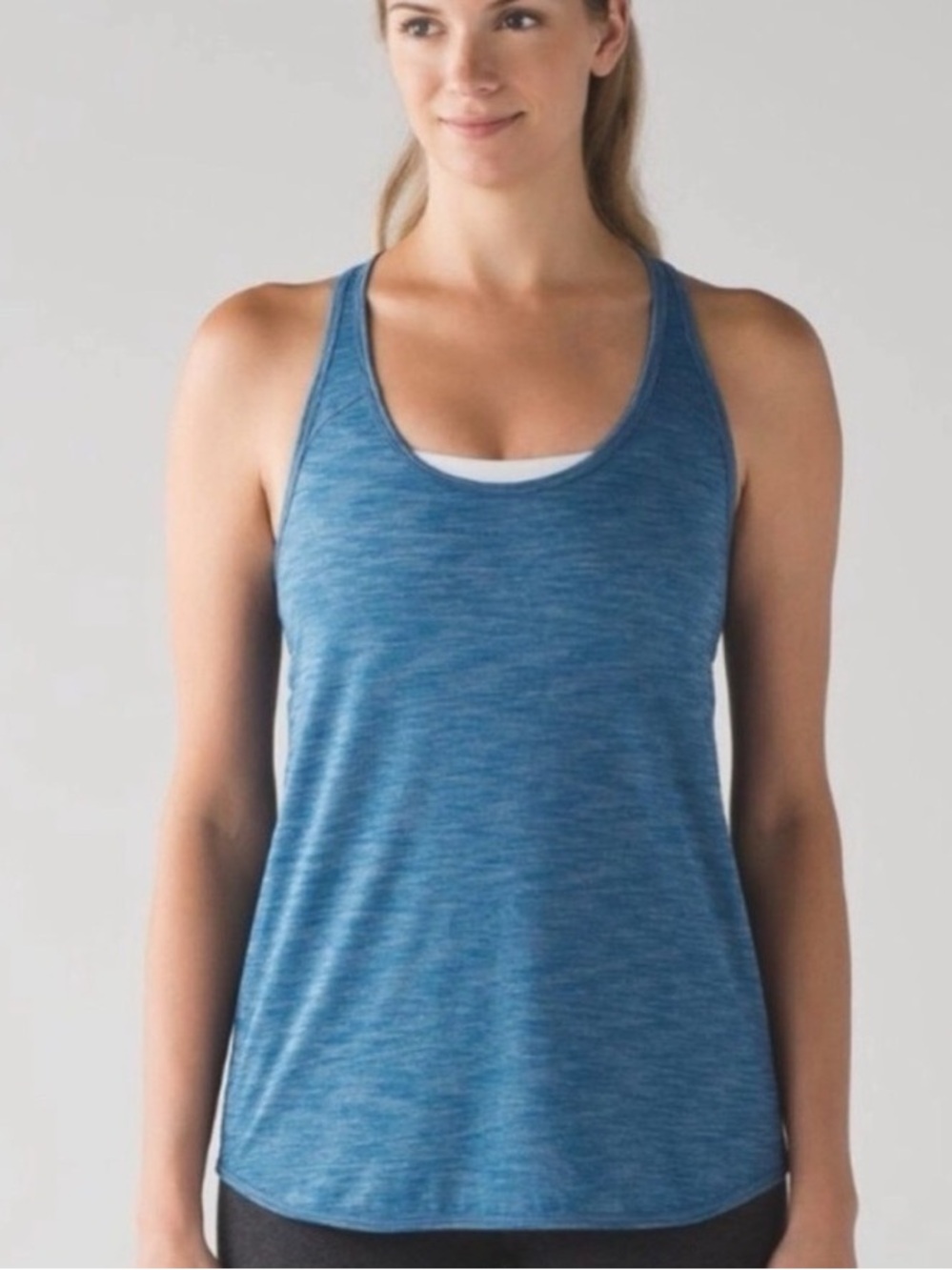 Blue Racerback Pleated Performance Tank Top - Picture 2 of 4